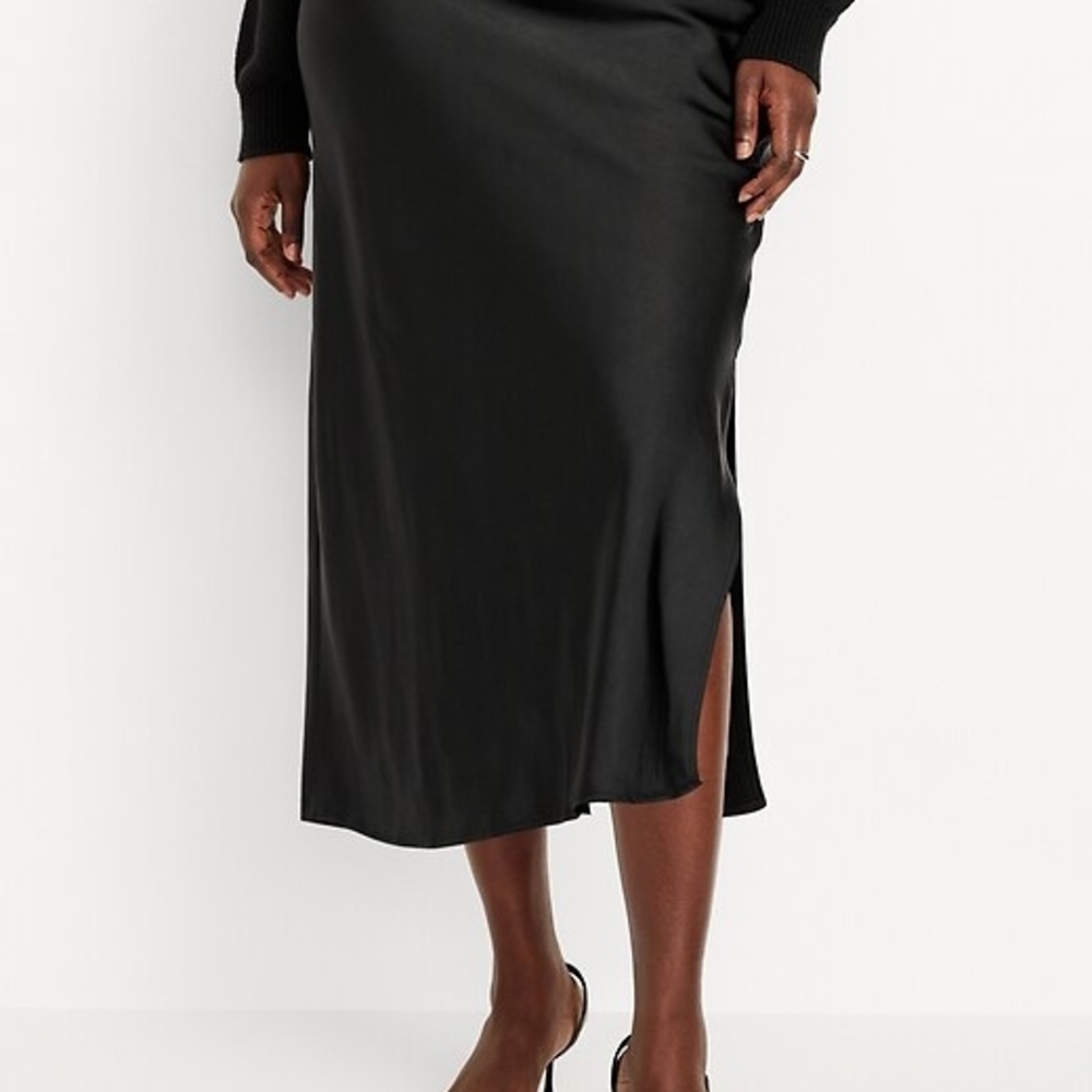 Old Navy Black Satin Midi Skirt
